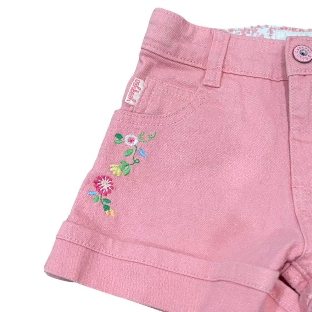 OshKosh B'gosh Pink Cuffed Shorts with Floral Embroidery Girls Size 6